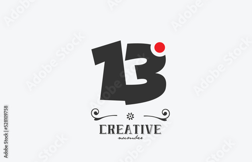 grey 13 number logo icon design with red dot. Creative template for company and business