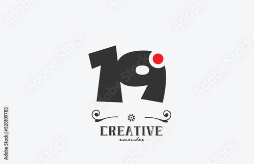 grey 19 number logo icon design with red dot. Creative template for company and business