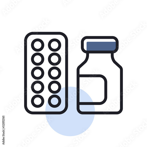 Medicine jar and pills strip vector icon
