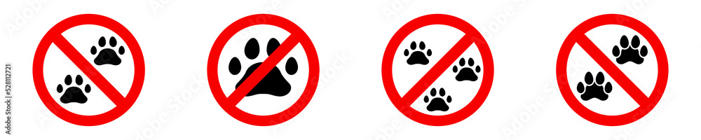 No animal signs vector set. Red prohibition sign with no pets. Warning sticker. Forbidden label. No animal signs vector set. Red prohibition sign with no pets. Warning sticker. Forbidden label.