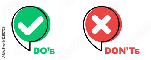 Do and don't. Positive vs negative. True or false. Accept and reject. Correct versus wrong. Red, green sign.