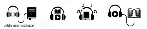 Set of audiobook  vector icons. Audiobook and headphones. Listen book. Modern learning. Online library. Vector 10 EPS.