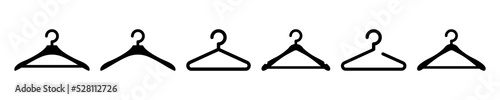 Set of clothes hanger vector icons. Hanger for cloakroom or closet. Hang for coat, shirt or suit. Vector 10 EPS. photo