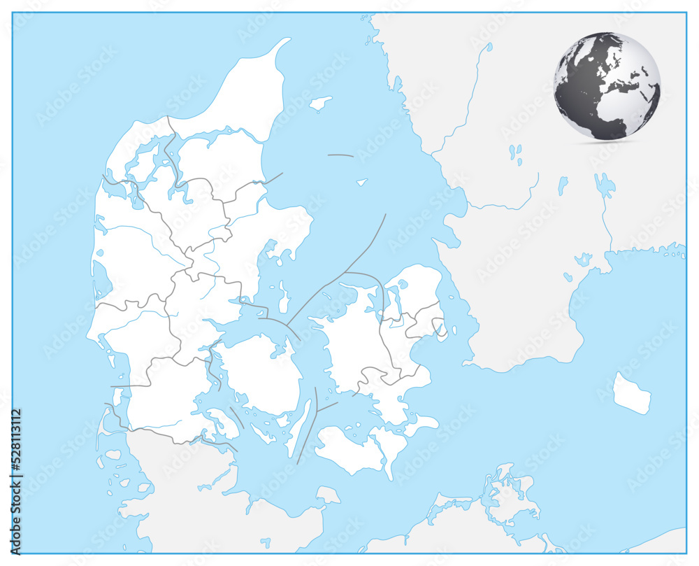 Obraz premium High Detailed White Map of Denmark