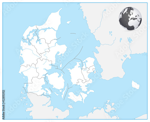 High Detailed White Map of Denmark