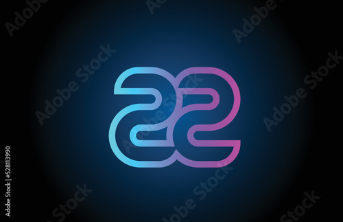 pink line 22 number logo icon design. Creative template for business and company