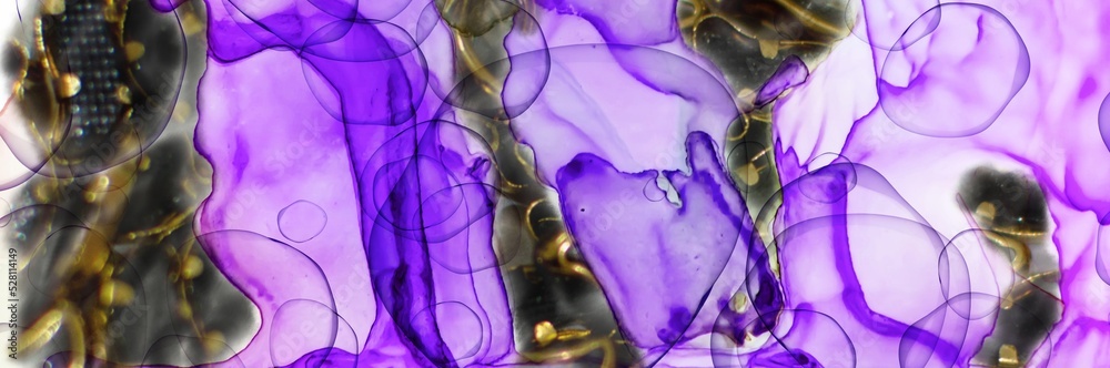 Fototapeta premium Golden gems and ornaments behind Alcohol ink fluid abstract texture fluid art with gold glitter and liquid.