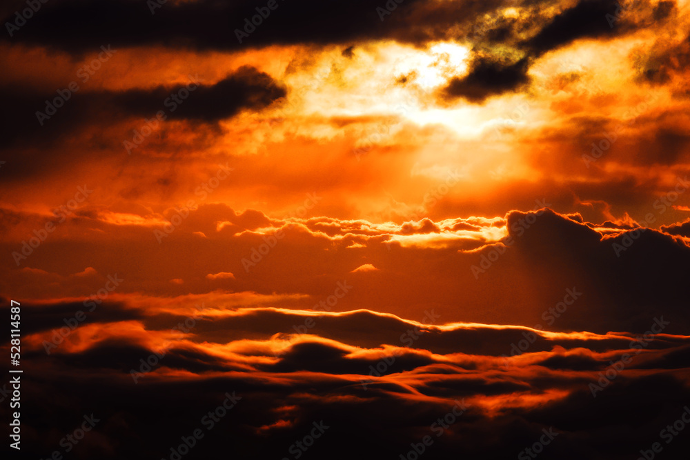 Dramatic landscape of clouds at sunset