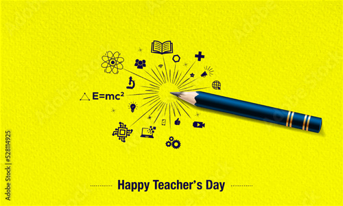 Happy Teachers Day greeting card with inspiring educational background and pencil