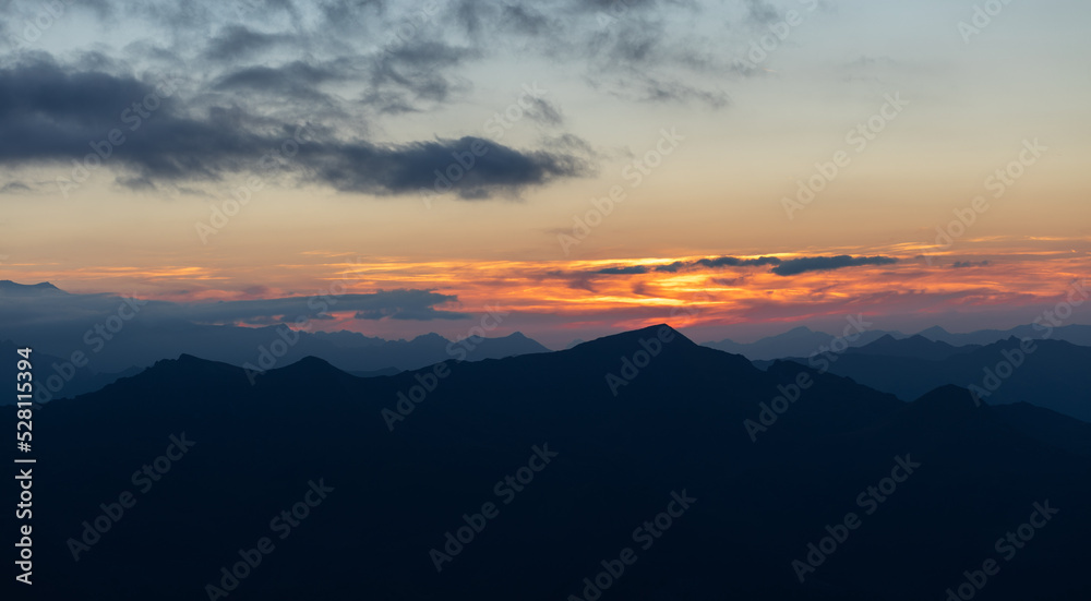 Wonderful summer sunset in the Austrian Alps, from a height of 2400 meters