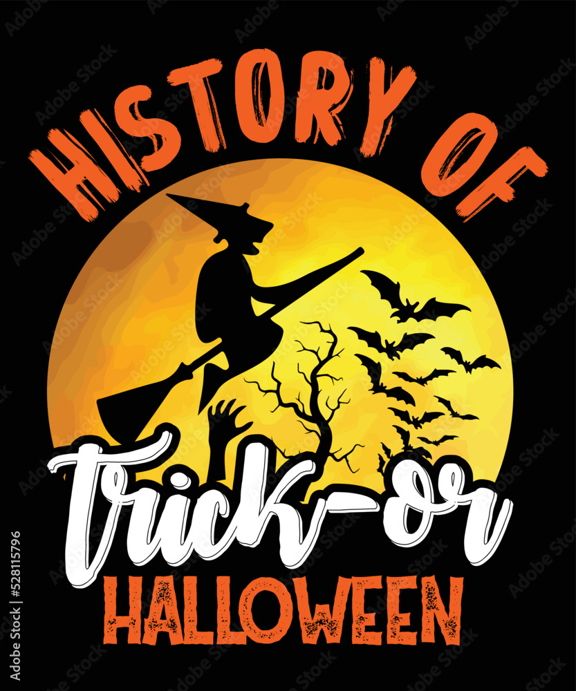 History Of Trick Or Halloween T Shirt, Happy Halloween Witch, Bats, Tree Shirt, Halloween Retro Vintage Shirt Print Template History Of Trick Or Halloween T Shirt, Happy Halloween Witch, Bats, Tree Shirt, Halloween Retro Vintage Shirt Print Template
