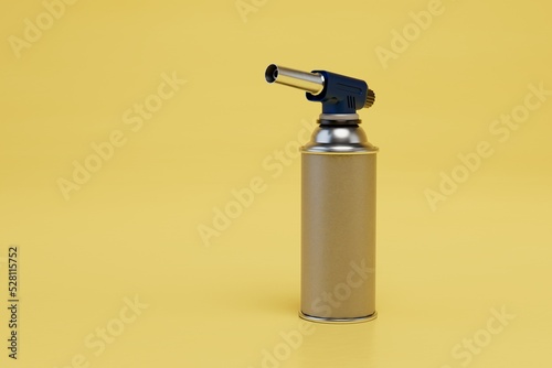 manual gas burner for household purposes. gas burner on a yellow background. 3d render photo