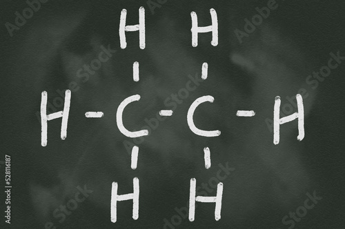 Ethane line structure on chalkboard. Chemistry compound for school and college. Illustration