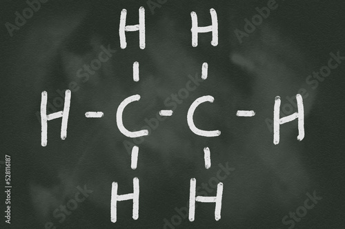 Ethane line structure on chalkboard. Chemistry compound for school and college. Illustration photo