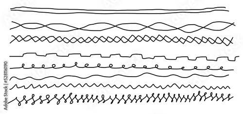 Hand Drawn Lines. Waves, stripes, squiggles. Illustration.