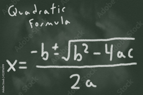 Quadratic Formula written on Chalkboard. Background for school math. Illustration