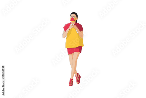 Vector illustration of casual women walking with mask