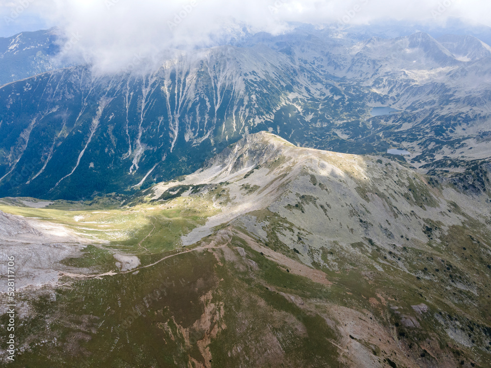 Fototapeta premium Aerial view of Pirin Mountain near Vihren Peak, Bulgaria