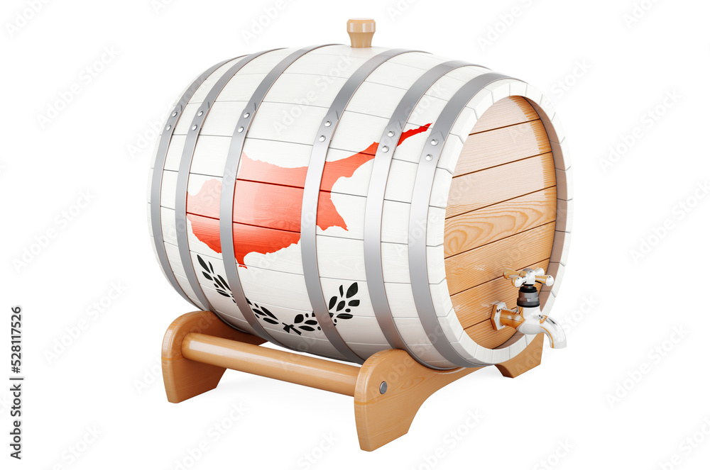 Wooden barrel with Cypriot flag, 3D rendering