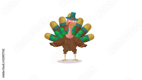 Funny dancing turkey. Thanksgiving day animation. Chroma key background included.