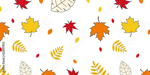 Leaf border. Organic design element. A product of beauty. Leaf falls on white long banner. Wavy leaf ornament, autumn theme