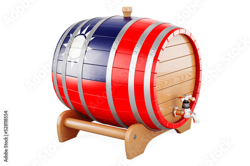 Wooden barrel with Taiwanese flag  3D rendering