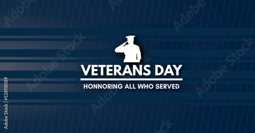Veterans day banner, honoring all who served. Modern patriotism poster, vector illustration with marine silhouette