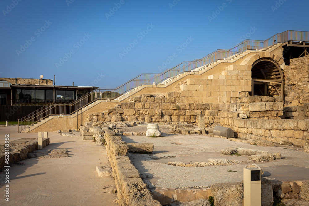 CAESAREA, Israel - August 11 2022, Ruins of ancient bathhouse at Caesarea in Israel