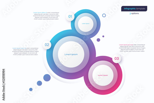 Abstract vector gradient minimalistic infographic template composed of 3 circles