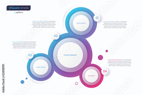 Abstract vector gradient minimalistic infographic template composed of 4 circles