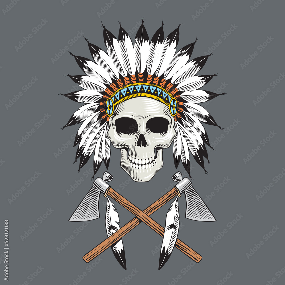 Native american indian skull and crossed tomahawks isolated, vector ...