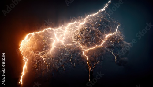 Photographie An electric charge of lightning descended from the sky to the earth