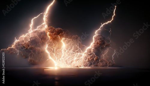 Canvas Print Two powerful lightning bolts passed through the cloud and struck the ground