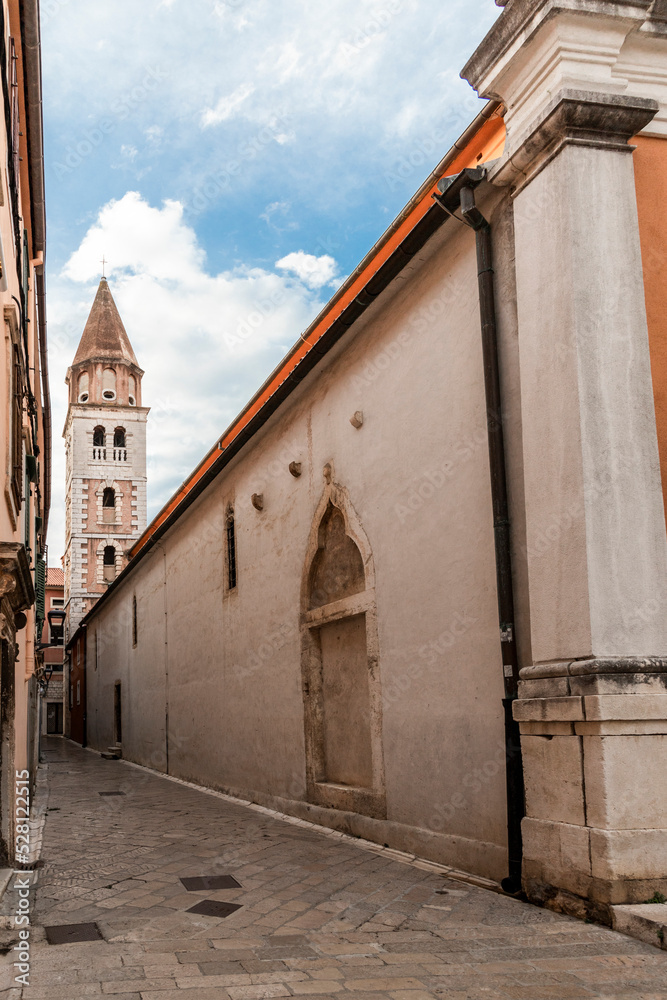 Fototapeta premium Churches, houses and streets in old city of Zadar