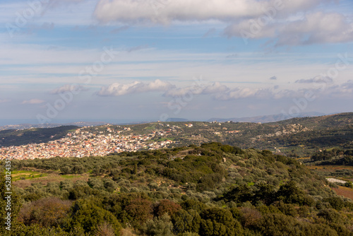 Landscape image of the countryside in Crete. A sunny day in December 2019, in the rural area of ​​Archanes from the top of mount Giouchtas(juchtas).