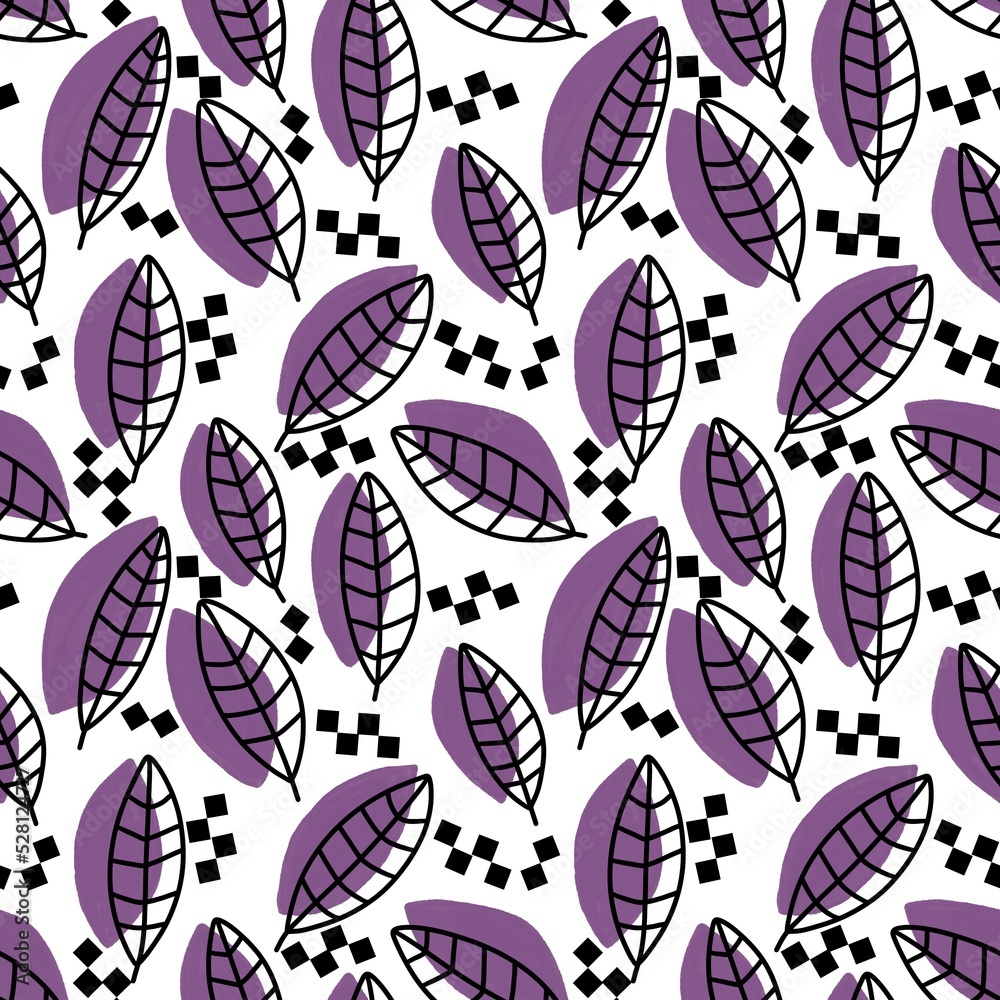 Simple floral seamless leaves line art silhouette pattern for wrapping paper and fabrics and linens