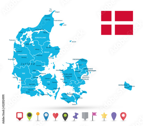 Denmark Map and Flat Map Icons