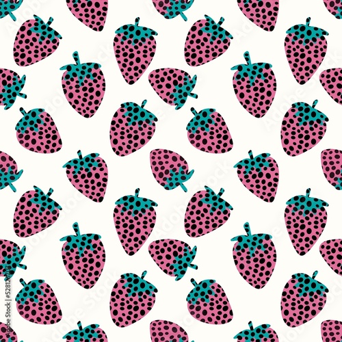 Cartoon berries seamless kawaii strawberry pattern for wrapping paper and kids clothes print and fabrics and textiles © Tetiana