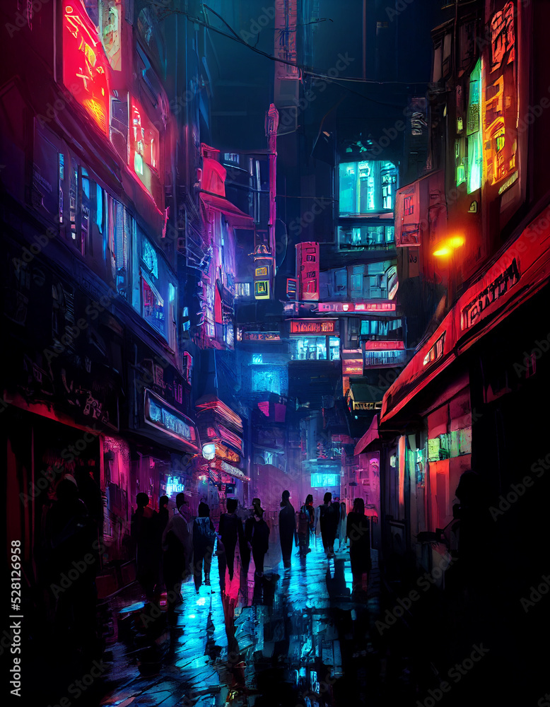 cyberpunk postapocalyptic city at night