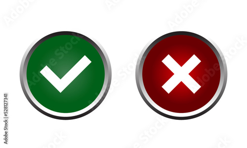 yes and no buttons. Green check mark and red cross icon. Stock vector