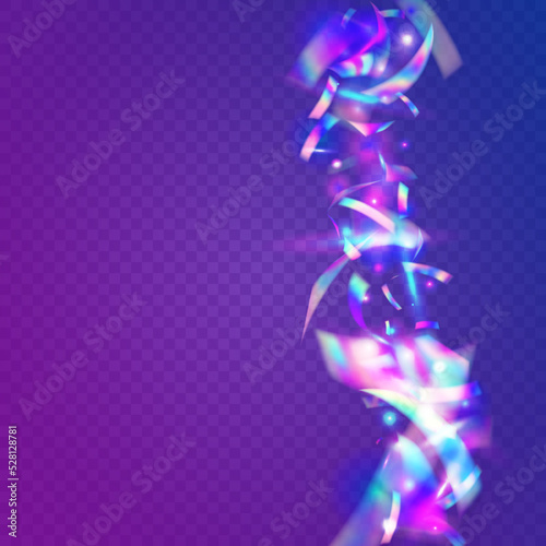 Falling Glare. Violet Retro Glitter. Bokeh Background. Digital Art. Blur Carnaval Serpentine. Hologram Effect. Fantasy Foil. Shiny Burst. Blue Falling Glare