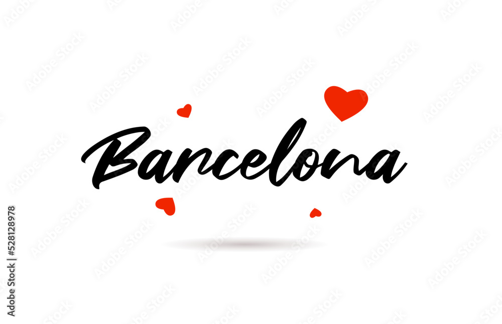 Barcelona handwritten city typography text with love heart