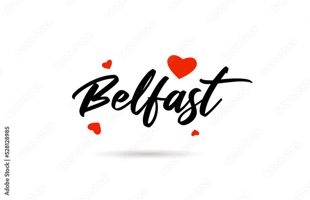 Belfast handwritten city typography text with love heart