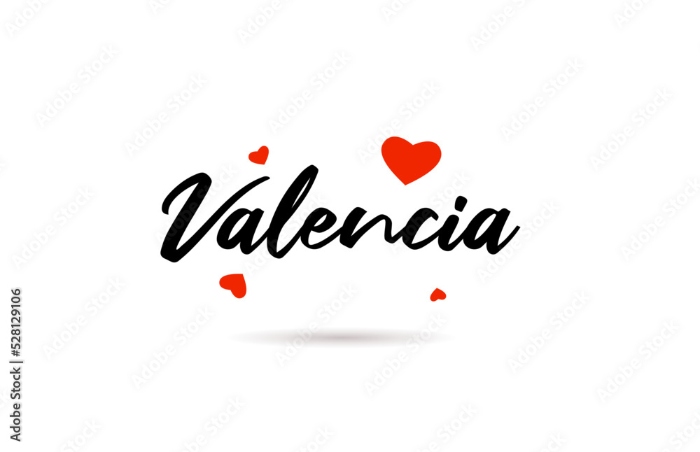 Valencia handwritten city typography text with love heart