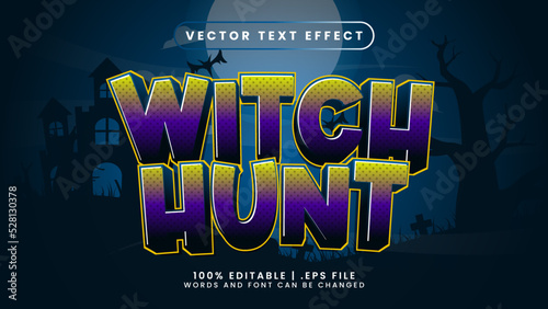 Witch hunt halloween editable text effect with moon and blue background