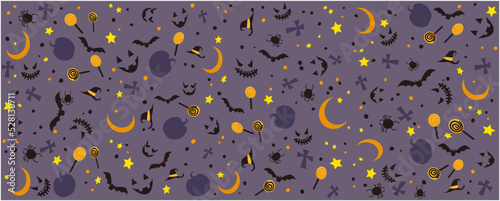 Wallpaper Mural Happy Halloween concept repeated pattern. Halloween decorative elements wallpaper. Pumpkin, face, monster, bat, spider and candies design graphic. Vector illustration. Torontodigital.ca