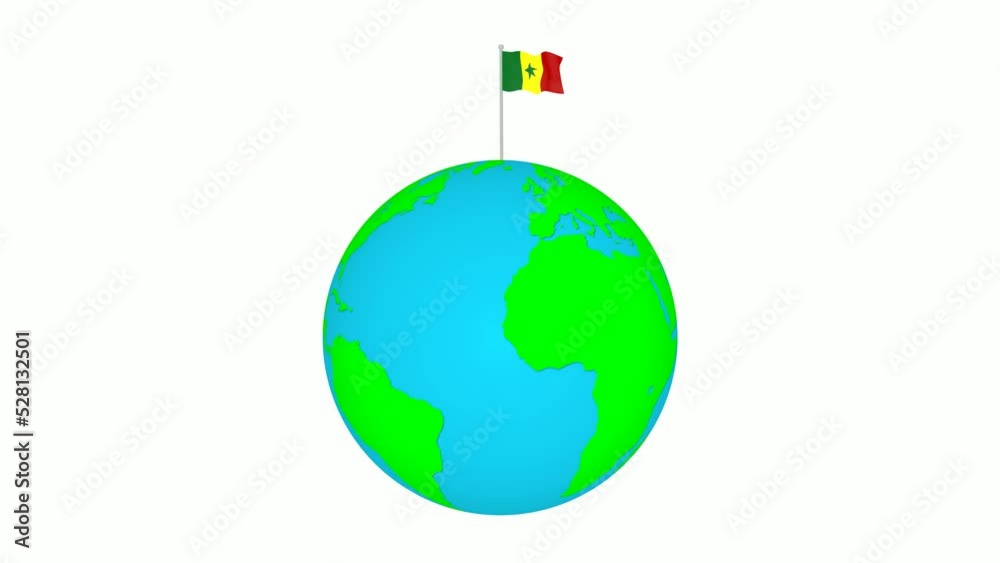 Senegal flag waving on the rotated planet earth Senegal flag waving on the rotated planet earth