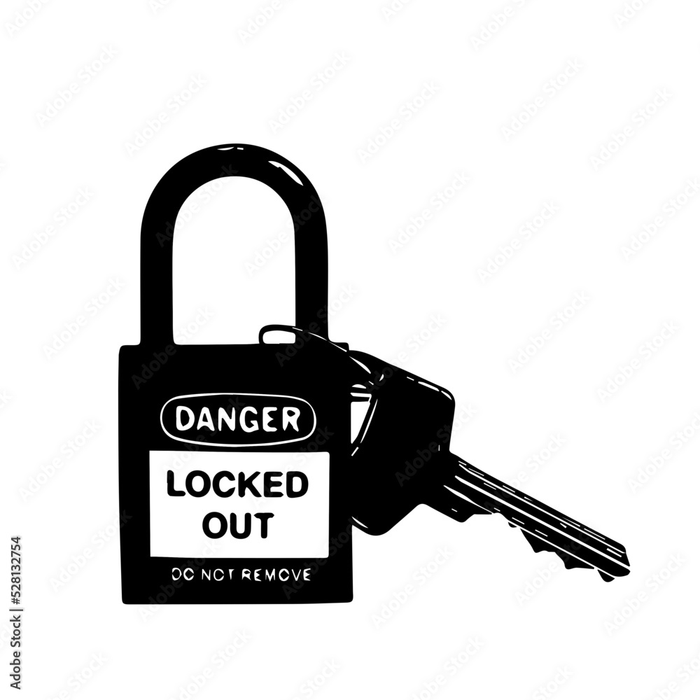Sicherheit lockout tagout Schloss mit Schlüssel Locked out Stock Vector