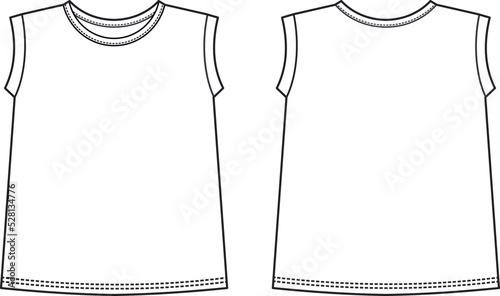 Technical drawing of women's blouse fashion.Crew Neck Cropped T Shirt, Crop Top
