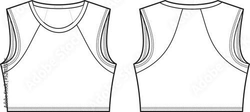 Technical drawing of women's blouse fashion.Crew Neck Cropped T Shirt, Crop Top